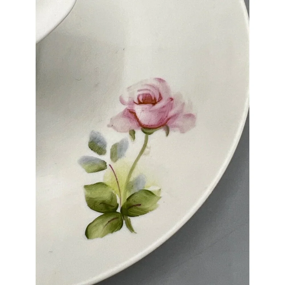 Vtg Hand-Painted Floral Porcelain Chamberstick Candle Holder Cottage Shabby Chic